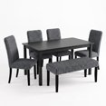 thumbnail image 3 of Home Design Guysaka 6-Piece Dining Set with Modern Rectangular Table, 4 Upholstered Corduroy Dining Chairs & Upholstered Bench, Gray, 3 of 18