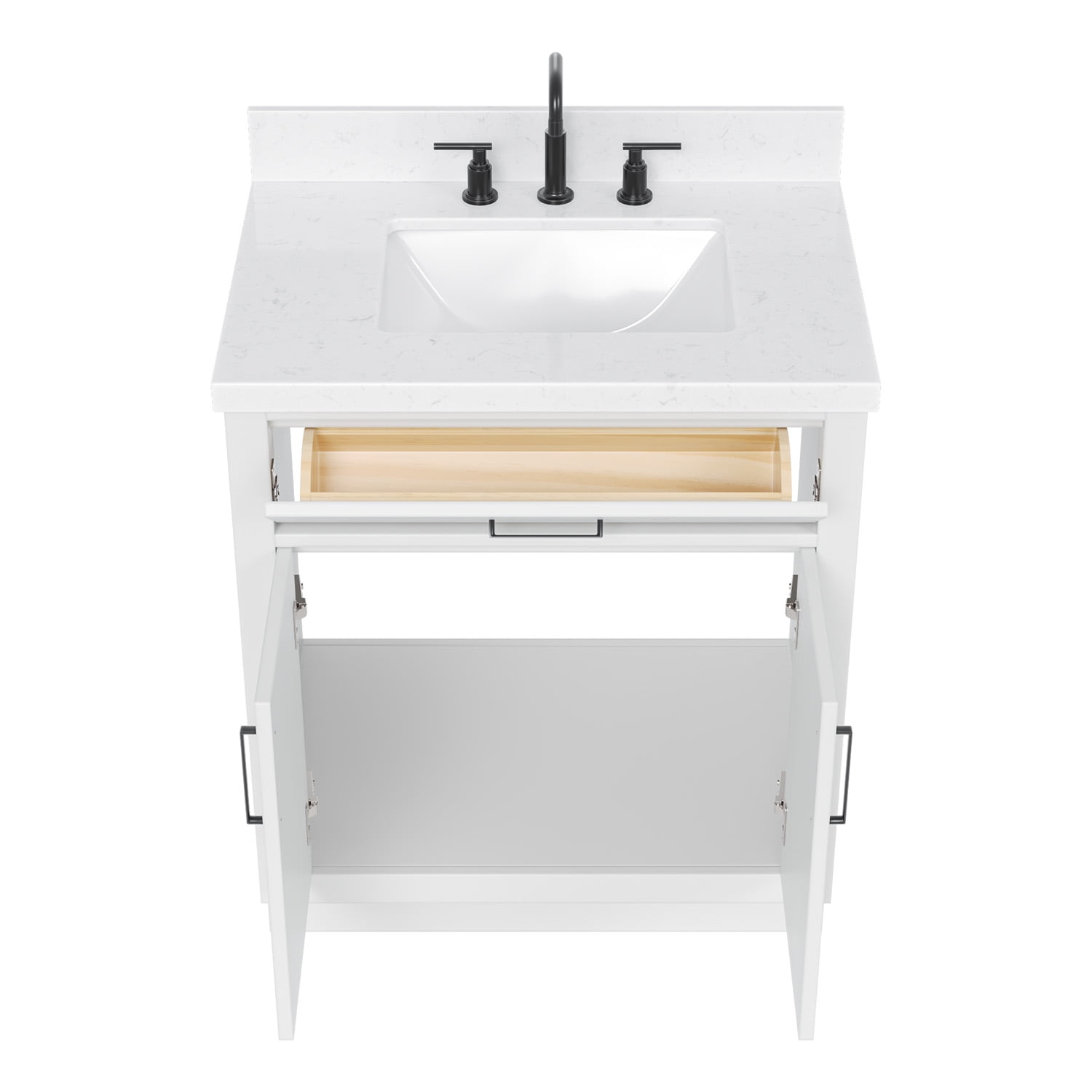 Ariel Hepburn 30 In. Rectangle Sink Bathroom Vanity With Carrara White Quartz Countertop 1.5 Edge In White