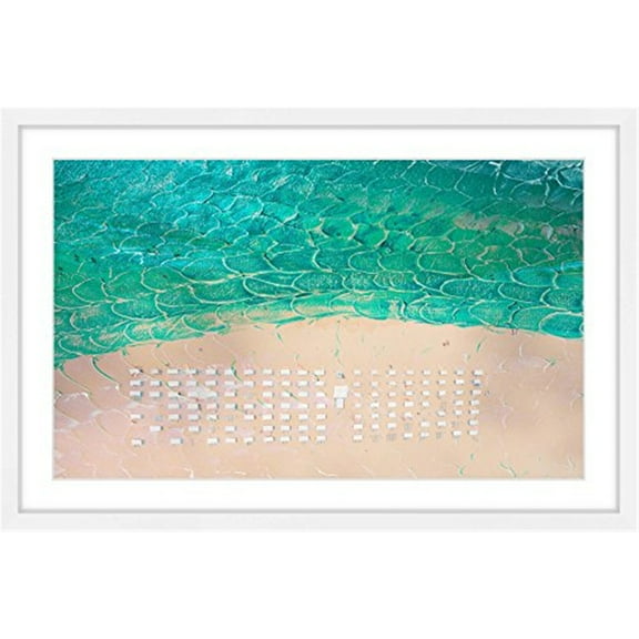 "White Umbrella Beach" Framed Painting Art Print, 18" x 1.5"