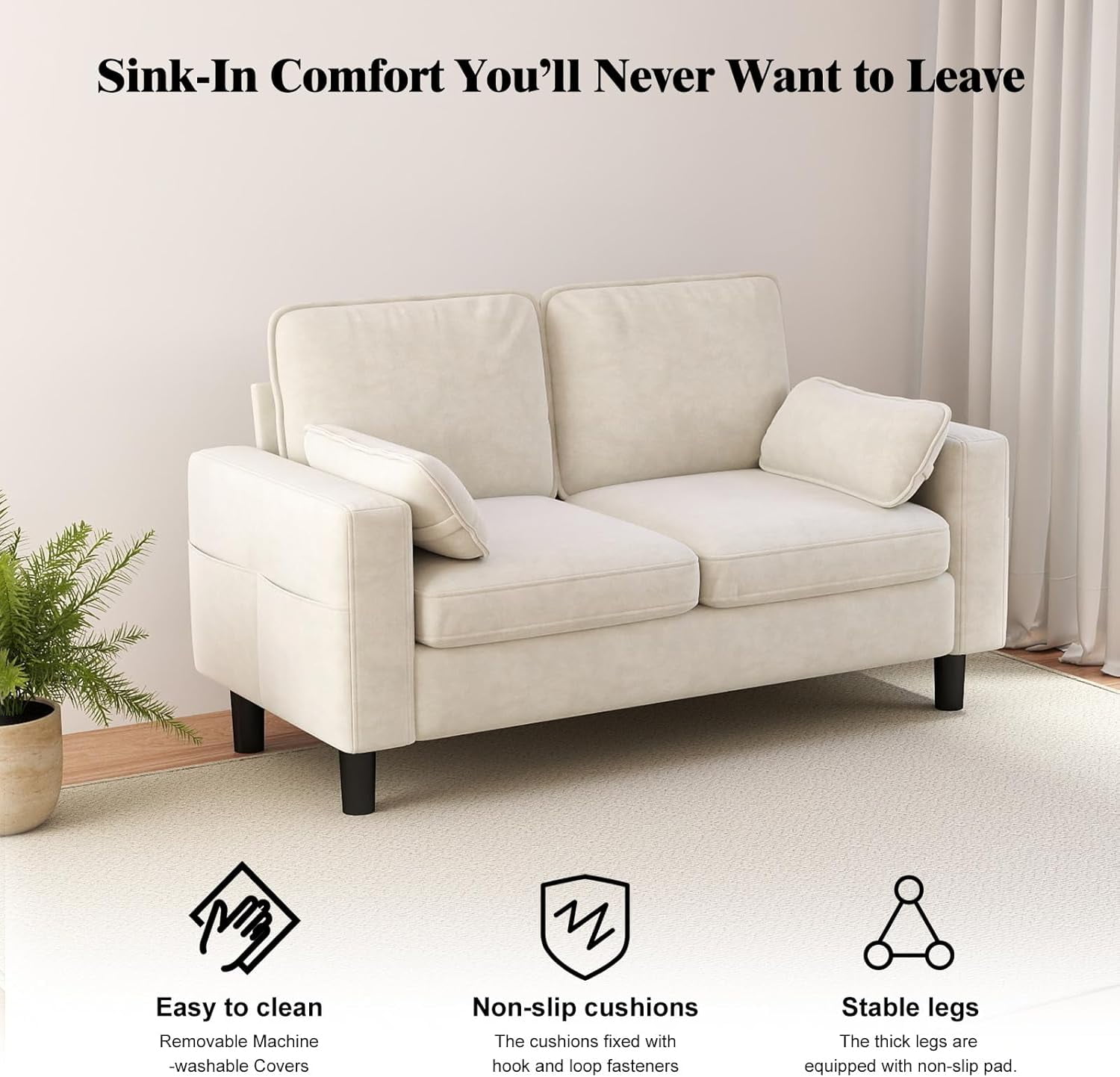Kinbor Multi-Functional Loveseat Sofa Chair, Modern Accent Chairs Oversized Armchair Comfy Living Room Chair with Cushions & Side Pocket, Beige