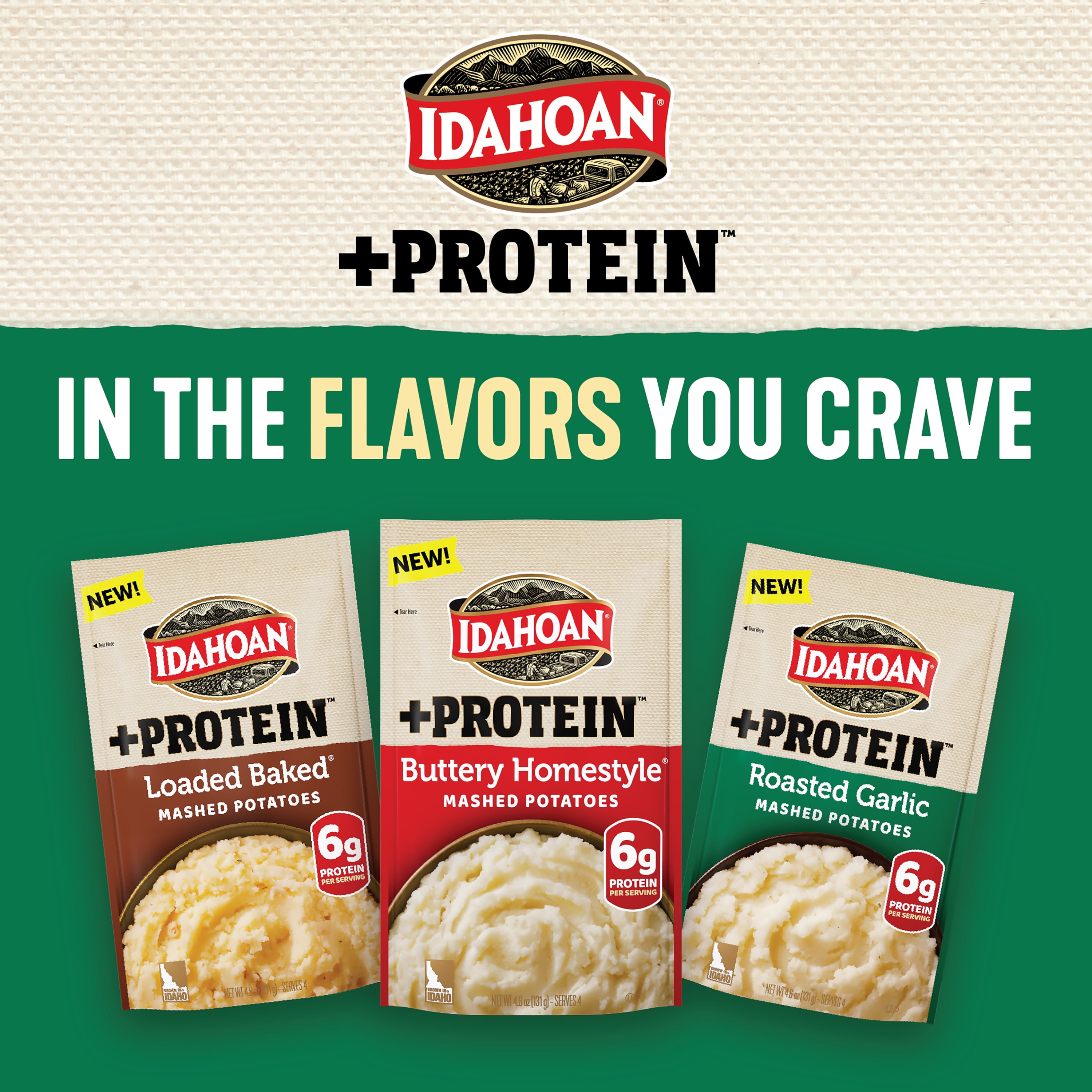 (10 pack) Idahoan Roasted Garlic +Protein Mashed Potatoes, 4 servings