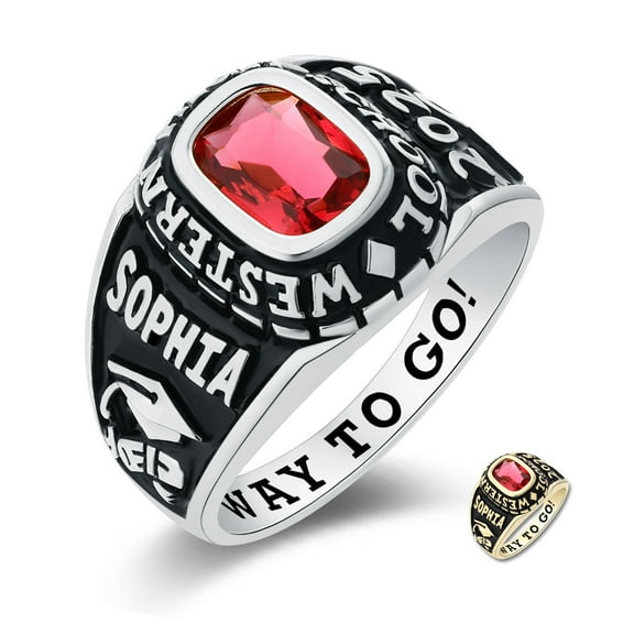 Mementos PJM Custom Medium Women's Class Rings 10kt White Gold for High School and College
