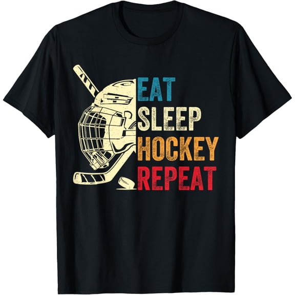 Eat Sleep Hockey Repeat Adult Ice Hockey Retro Vintage T-Shirt