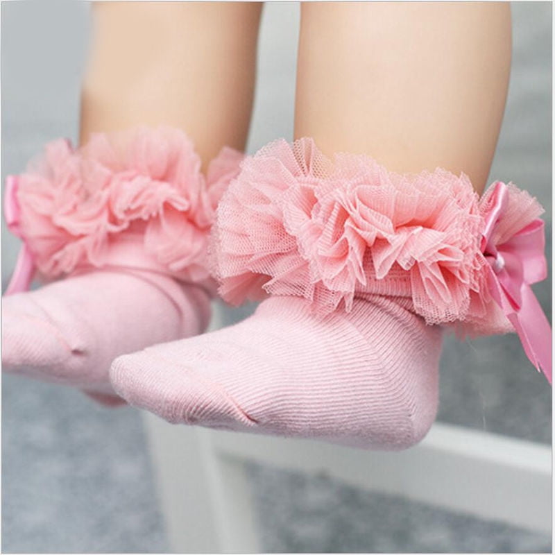 Women Girls Ankle Fancy Retro Lace Ruffle frilly Bow Trim Fashion Short Socks 