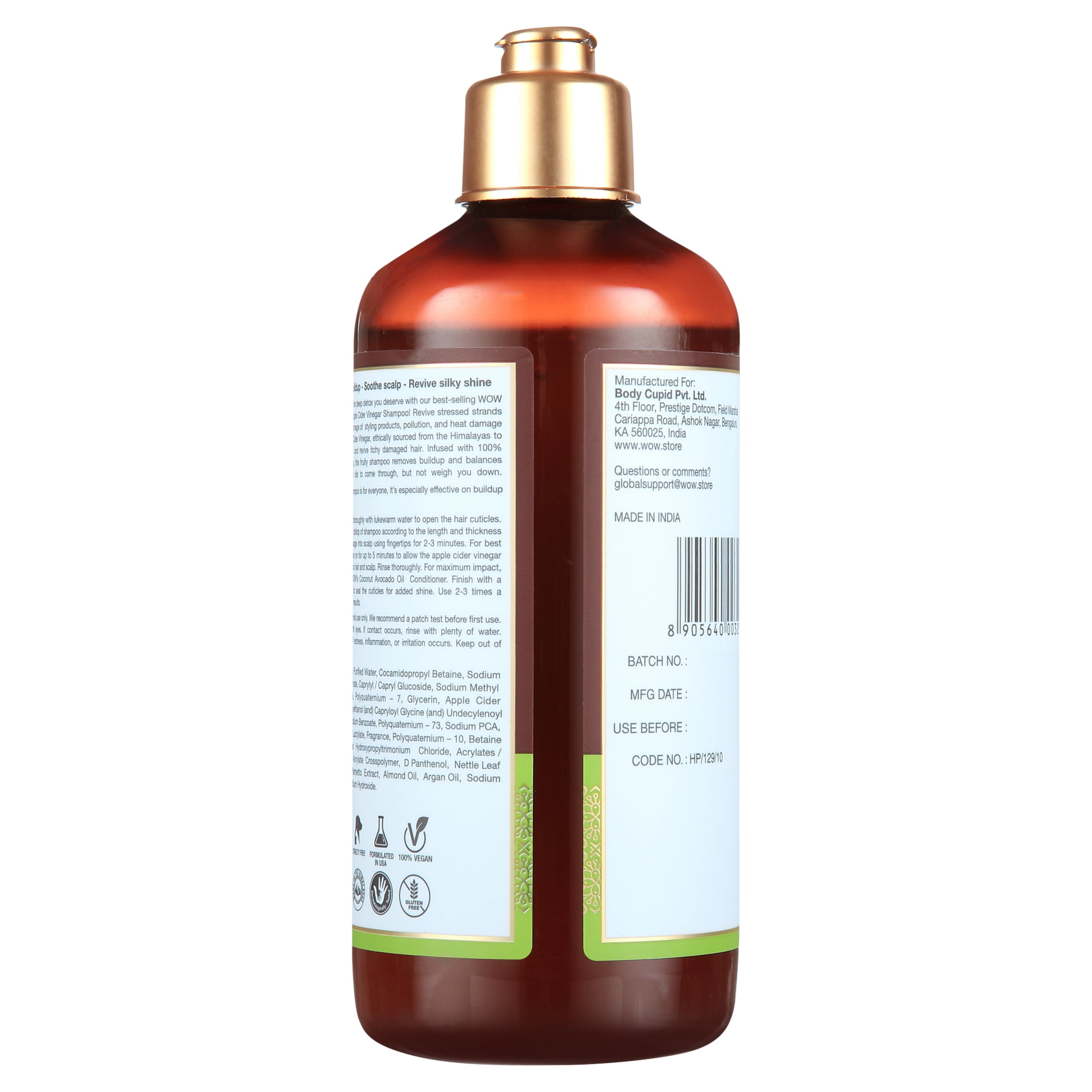 WOW Skin Science Apple Cider Vinegar Shampoo - Hair Growth Shampoo For Thinning Hair, Hair Loss & Dandruff Shampoo - Parabens & Sulfate Free Shampoo