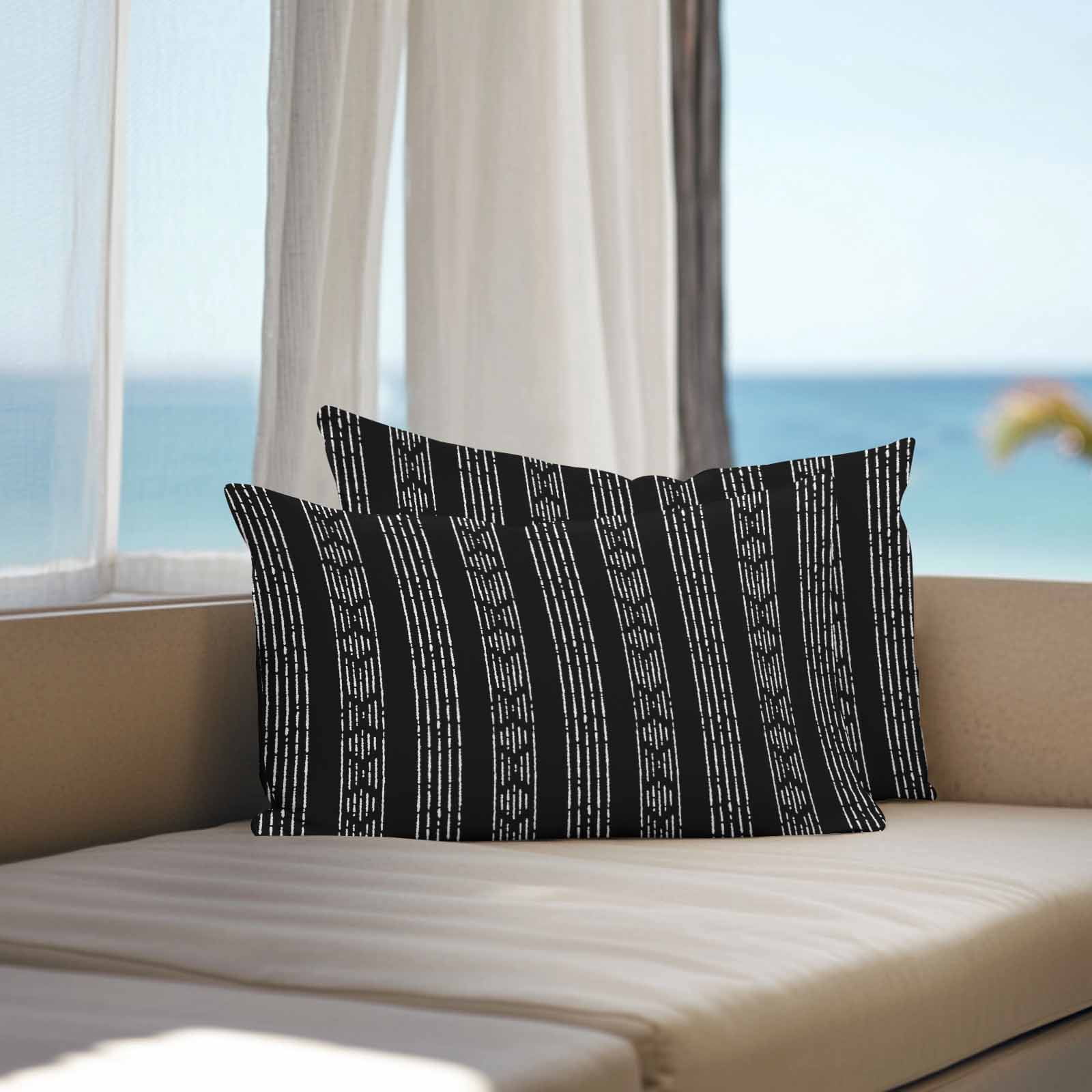 Outdoor Waterproof Throw Pillow Covers Set of 2 Black Boho Decorative Pillowcases Lumbar Outdoor Pillows Cushion Case 20x12 Inch Bohemian Style Stripes Patio Pillows for Couch Sofa Bed Garden