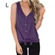 thumbnail image 4 of Qarigey Chaleco con cuello en V sin mangas con lazo delantero camiseta mujer verano botón Prendas para la parte del cuerpo Violeta L, 4 of 6
