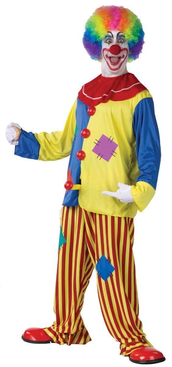 Red and Yellow Striped Horny Clown Suit Adult Men Costume - One size