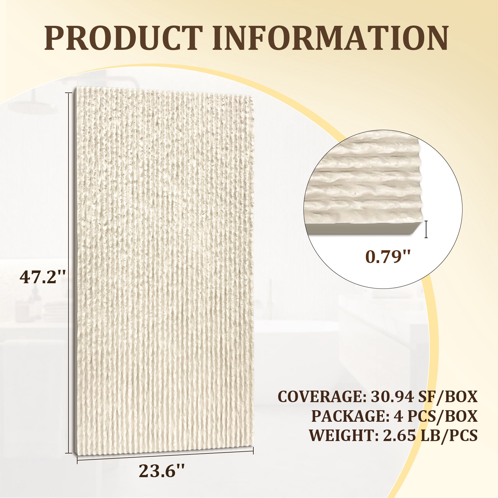 Easy4Home 4Pcs 48"x24" 3D Faux Stone Wall Panels Imitation Decorative Wall Tiles for Interior Wall Decor, Ivory White