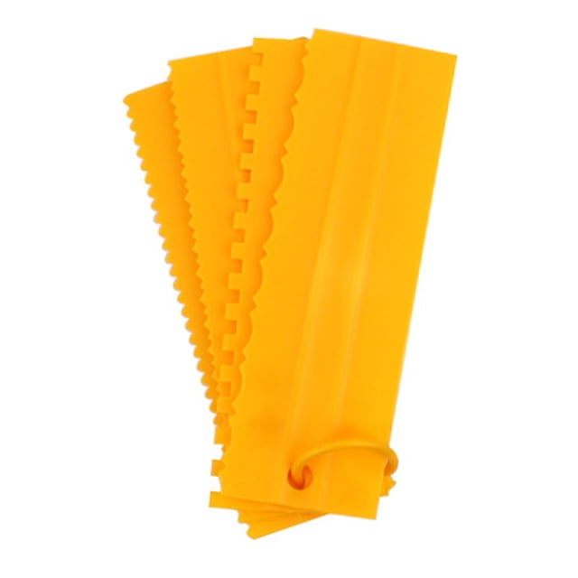 4 raspadores de pasteles de plástico duraderos y ecológicos con 8 estilos de ganchos para colgar, para hornear, bricolaje, color amarillo