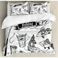 thumbnail image 3 of Fishing Decor Twin Size Duvet Cover Set, Hand Drawn Fishing Tools Set with Rod Salmon Perch Bucket Net Float Ribbon, Decorative 2 Piece Bedding Set with 1 Pillow Sham, Black White, by Ambesonne, 3 of 3