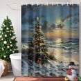 thumbnail image 4 of Merry Christmas Tree Beach Sunset Shower Curtain for Bathroom, Winter Snow Oil Painting Art Waterproof Shower Curtains Washable Quick Dry with Hooks Bathtub Curtains 36x72IN, 4 of 9