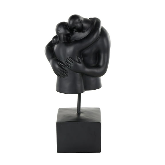 6" x 13" Black Resin Hugging People Sculpture with Square Base, by DecMode