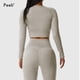 thumbnail image 2 of Traje de Yoga sin costuras, conjunto deportivo, ropa de gimnasio, Fitness, Top corto de manga larga para mujer, mallas de cintura alta, conjunto de entrenamiento acanalado, chándales, 2 of 5