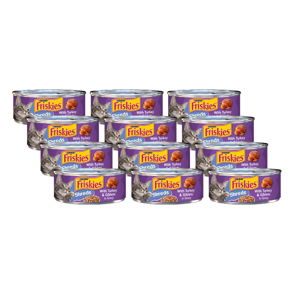 Purina Friskies Shreds Wet Cat Food, With Turkey & Giblets in Gravy, 100 Complete & Balanced
