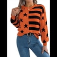 thumbnail image 1 of Suéter de Rayas con Hombros Caídos para Mujer, Suéter de Punto de Cuello Redondo Extragrande, Top Tipo Jersey. Color Naranja L, 1 of 10