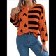 thumbnail image 1 of Suéter de Rayas con Hombros Caídos para Mujer, Suéter de Punto de Cuello Redondo Extragrande, Top Tipo Jersey. Color Naranja M, 1 of 10