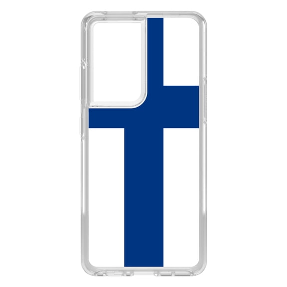 DistinctInk Clear Shockproof Hybrid Case for Galaxy S21 ULTRA 5G (6.8" Screen) - TPU Bumper, Acrylic Back, Tempered Glass Screen Protector - Finland Flag - Show Your Love of Finland