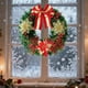 thumbnail image 4 of Corona de Navidad 40cm | Lazo y flor festivos de oro rojo | Colgante de pared de puerta de aguja de pino verde artificial | Decoración navideña para el hogar | Plástico duradero, fácil de colgar |, 4 of 7