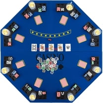 GJWL 48" Poker Table Top, 8 Player Foldable Texas Holdem Poker Mat Layout w/Carrying Bag, Cup Holders, Chip Trays, Portable Anti-Slip Blackjack Octagonal Poker Table Topper for Card Casino Game