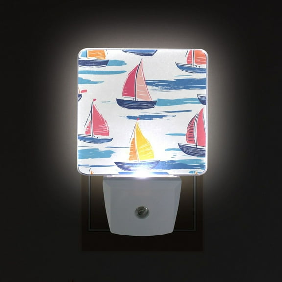 Yayeee LED Plug in Night Light for The Home with Auto Dusk to Dawn Light Sensors, 2 Pack, Pink Hand Drawn Sailboats