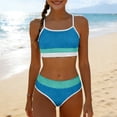 thumbnail image 4 of Wovilon Girls' Color Block Two Piece Swimsuit with Textured Fabric and High Waist Bottom, Cute Sporty Bikini Set for Summer Beach Vacation Days, 4 of 9