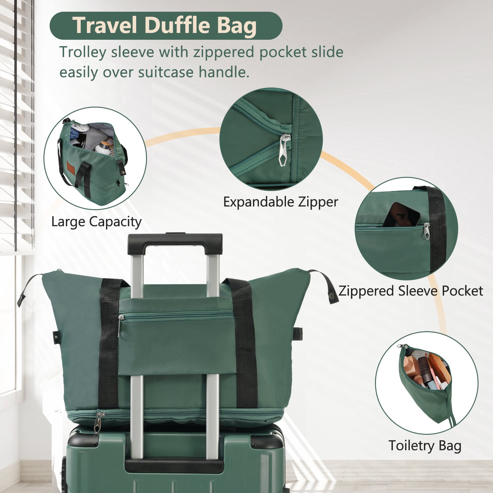 Luggage Sets 3 Piece Lightweight Hardside Rugged Travel Suitcase with Wheels, 22” x 14” x 9” Airline Approved, TSA Lock, Green