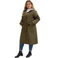 thumbnail image 2 of DARING DIVA Plus Size Hooded Long Drawstring Waist Zipper Jacket 1X Army Green, 2 of 4