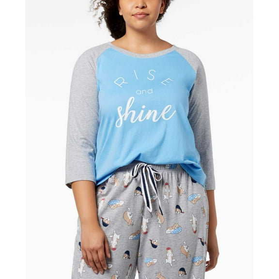 Jenni Raglan-Sleeve Graphic Pajama Top (Medium Blue, 2X)