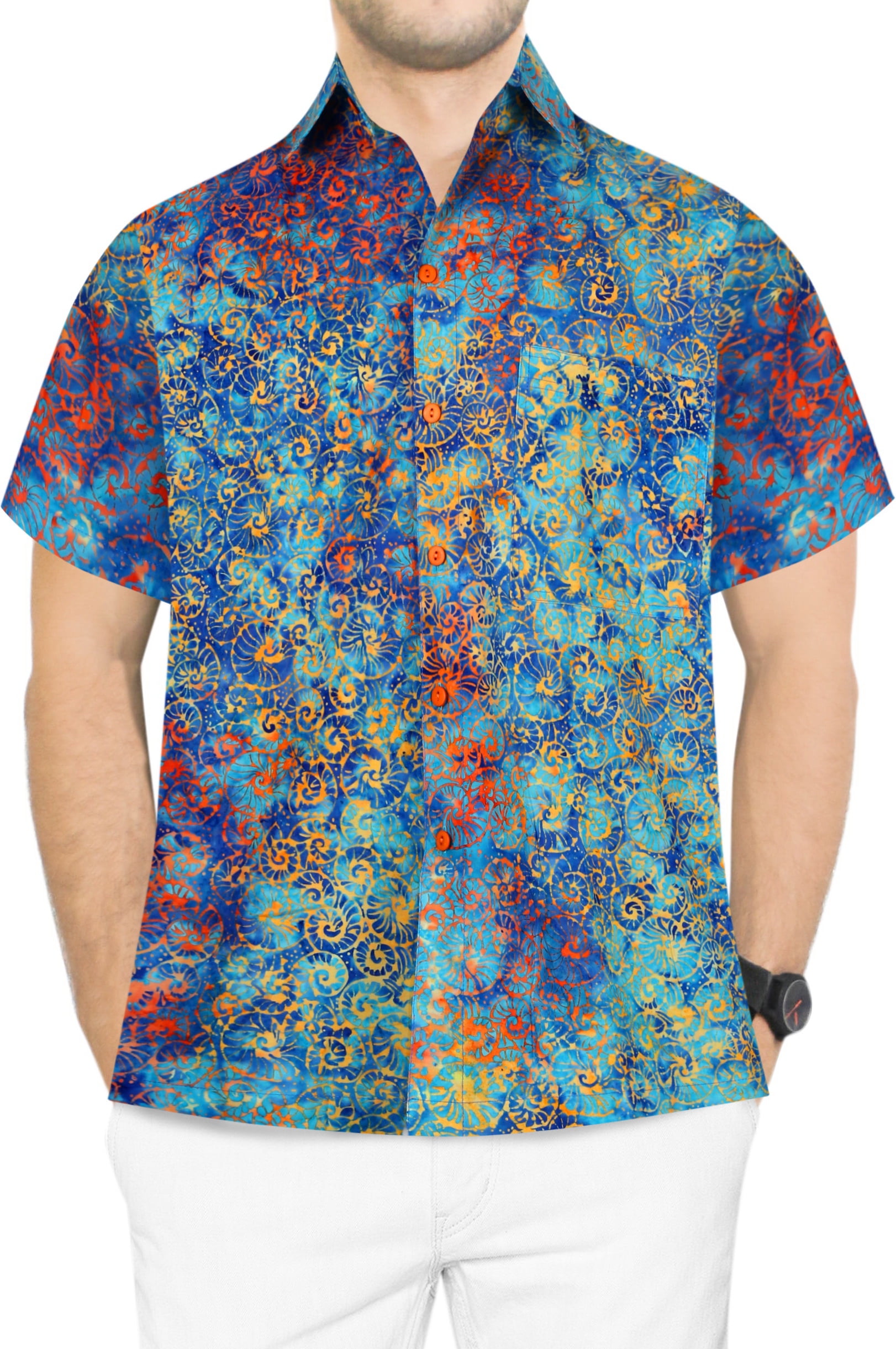 LA LEELA Everyday Essentials Casual Cotton Tropical Hawaiian Mens Shirt AA