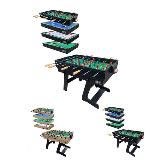 KICK Quatro 55″ 4-in-1 Multi Game Table (Black) - Combo Game Table Set - Billiards, Push-Hockey, Ping pong, and a Foosball for Home, Game Room, Friends and Family!