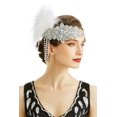 thumbnail image 1 of Diadema para mujer de los años 20, tocado de plumas con cadena, accesorio para el cabello para fiesta temática del Gran Gatsby rugiente de los años 20 (blanco), 1 of 5