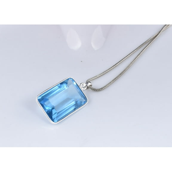 925 Sterling Silver Blue Topaz Gemstone Handmade Pendant Women Gift PS-2607