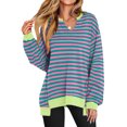 thumbnail image 4 of Women's Plus Size V-Neck Pullover Rose Red Stripe Sweatshirt - Casual Oversized Long Sleeve Top, Spring/Autumn/Winter, S-2XL, 4 of 8