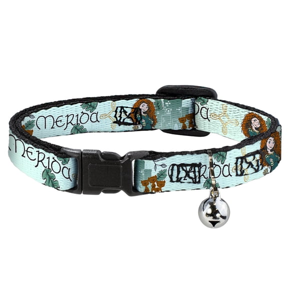 Disney Cat Collar, Breakaway Collar with Bell, Brave Merida Castle and Three Bear Brothers Pose with Script, 8.5 to 12 Inches 0.5 Inch Wide