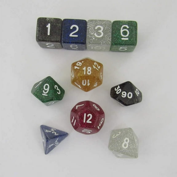 Assorted Glitter Dice with White Numbers 16mm (5/8in) Set of 10 Koplow Games