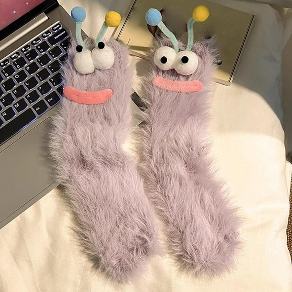 Crazy Fuzzy Silly Socks for Girls,Boys,Novelty Funny Big Eyes Socks,Cute Soft Fluffy Slipper Sock Gift for Christmas