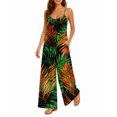 thumbnail image 2 of Women'S Casual Orange Green Tropical Palm Leaves Omper Spaghetti Strap Wide Leg Jumpsuit Summer Outfits With Pockets, 2 of 6