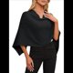 thumbnail image 2 of Poncho para Mujer, Corte Entallado, Chal Versátil, Tejido Suave, Cuello Vuelto, Top Corto Negro un Tamaño, 2 of 10