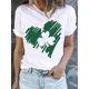 thumbnail image 1 of Women's St. Patrick's Day Shamrock Heart Graphic T-Shirt - Crew Neck, Short Sleeve, Casual Casual Attire, Machine Washable - White with Green Clover Design, 1 of 6