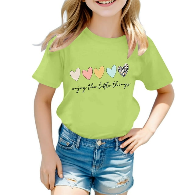 T-Shirts Graphiques Décontractés d'Été pour Filles Petites Filles Haut Floral Imprimé Tee Mignon T-Shirt Rond Manches Longues pour Filles Col Court T-Shirt Barboteuse Chemises Manches Longues pour Filles