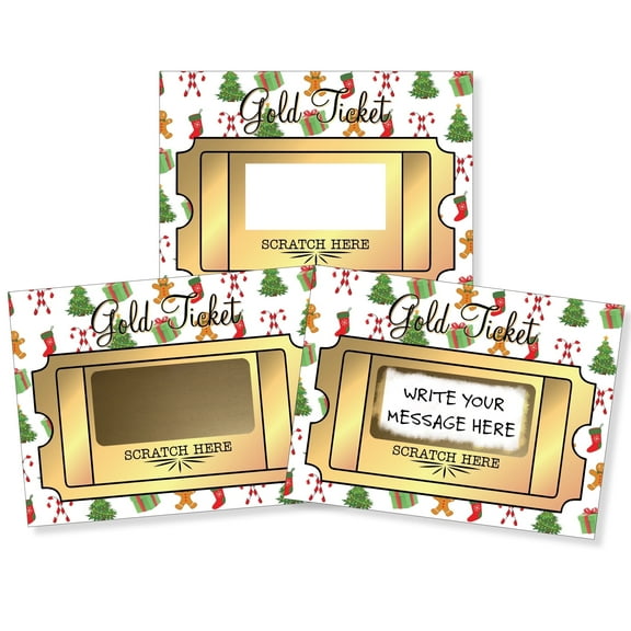 My Scratch Offs Christmas Gold Ticket DIY Scratch-off Note Cards & Stickers, 20 Pack
