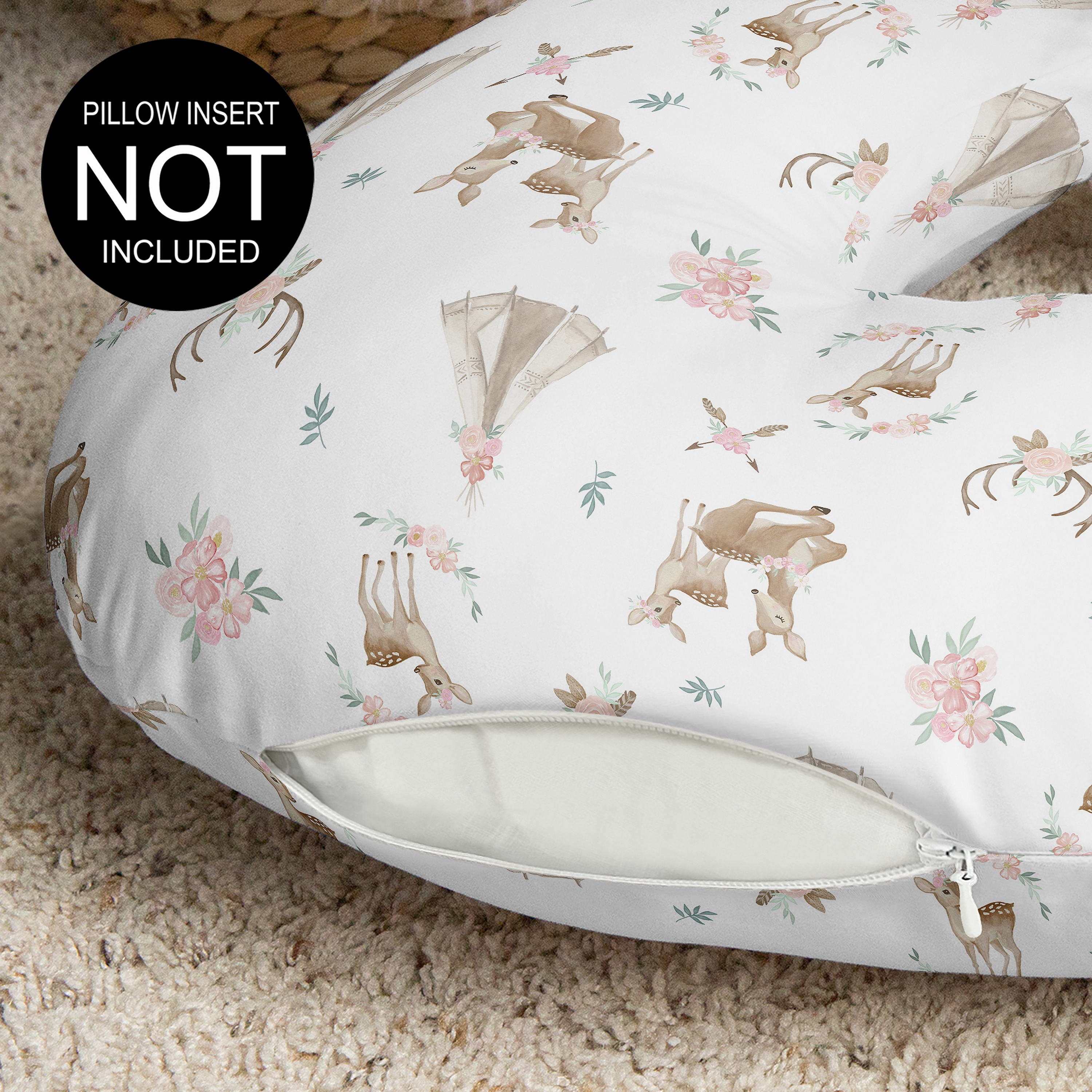 Sweet Jojo Designs Deer Floral Pink Green and White Nursing Pillow Cover Case (Pillow Not Included) (Pillow NOT Included)