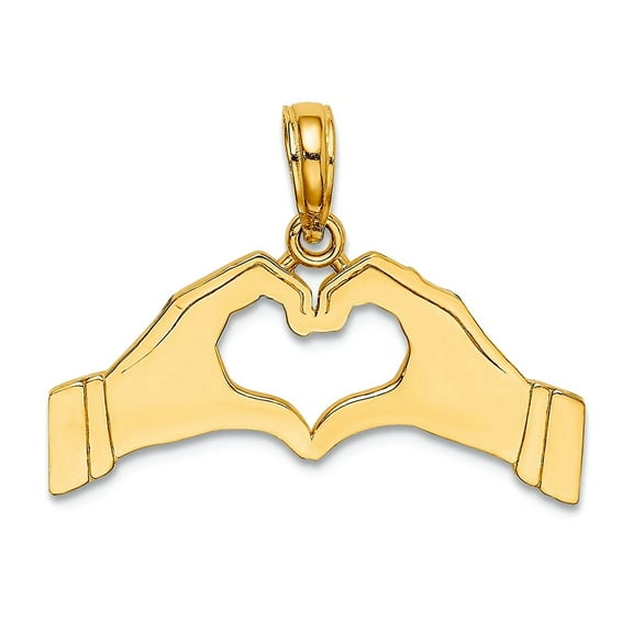 10k Gold Hands Forming a Heart Pendant Necklace High Polish Love 11x24.4mm Wide .09mm Thick Pendant for Women