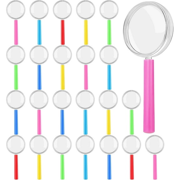 24 Pack Plastic Magnifying Glasses 6 Color Hand Held Magnifying Glasses Colorful Reading Magnifiers for Party Favors School Students