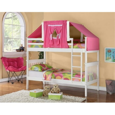 Pivot Direct PD-120-3W-755W-P Twin Size Mission Bunk Bed with Tent Kit - White & Pink