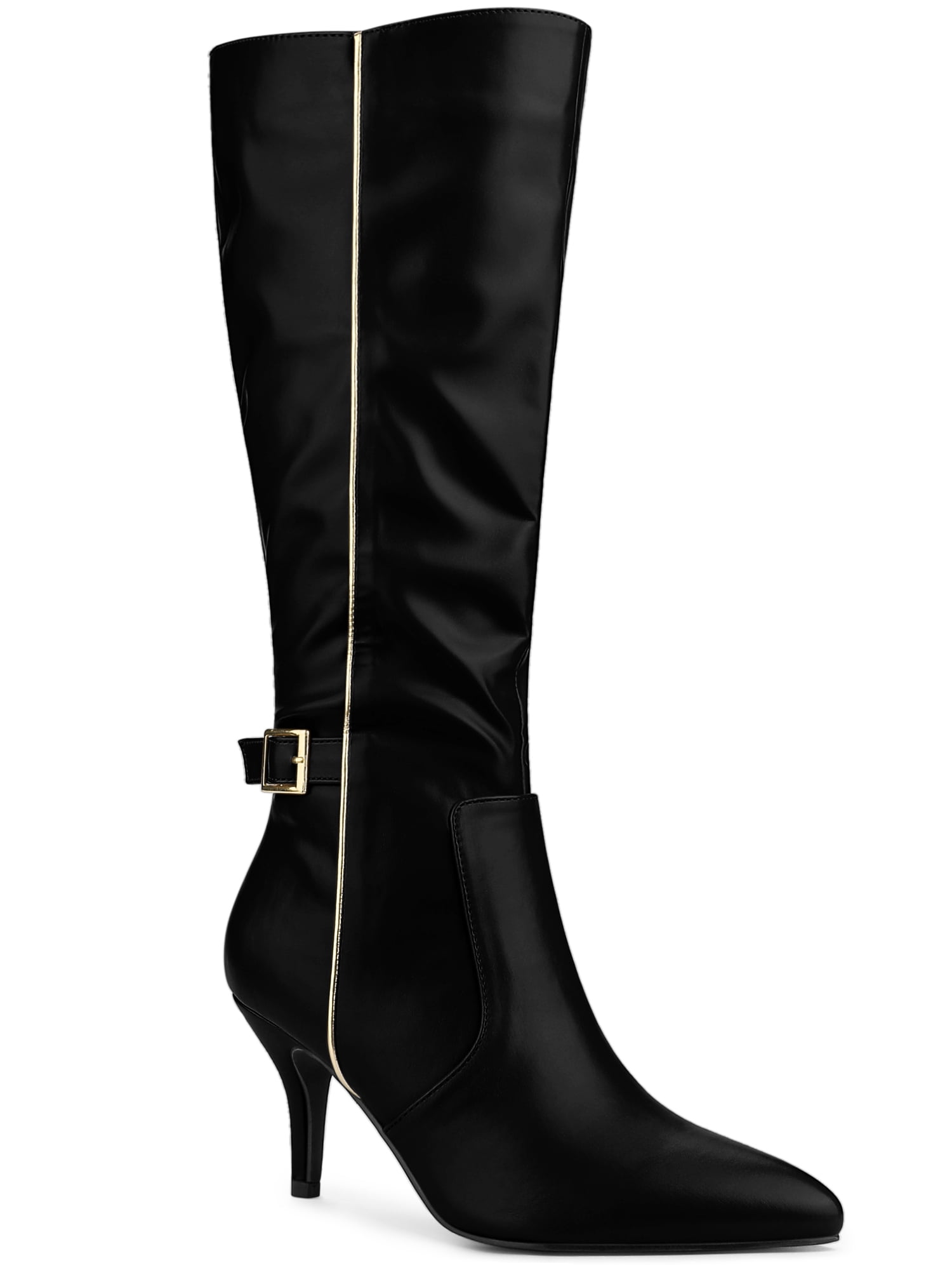 Allegra K Women's Pointed Toe Buckle Decor Side Zip Stiletto Heel Knee