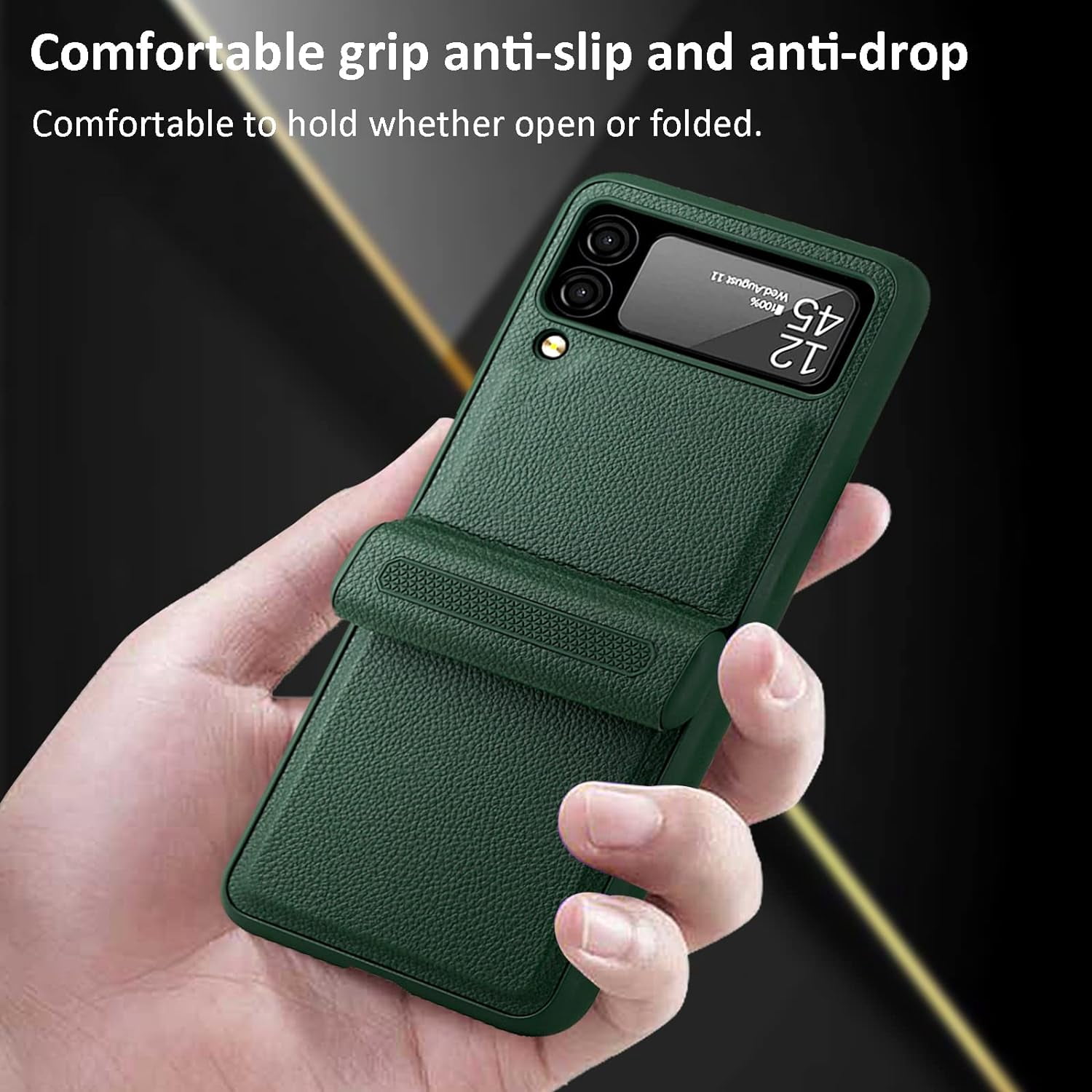 Compatible Samsung Z Flip 3 5G Case with Hinge Protection Screen Protector,All Around Protection Ultra Thin PU Leather+PC Case Galaxy Z Flip 3 Case for Samsung Flip 3 Phone Case Cute– Green