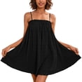 thumbnail image 3 of Women's Spaghetti Strap Mini Dress, Textured Seersucker Casual Babydoll Dresses, Loose Fit A-Line Summer Beach Cami Sundress with Pockets, 3 of 9
