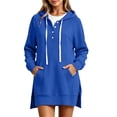thumbnail image 2 of SYwaren Longline Sweatshirt for Women Hoodie Button Drawstring Pullover Side Slit Pockets Solid Color Tops, 2 of 9